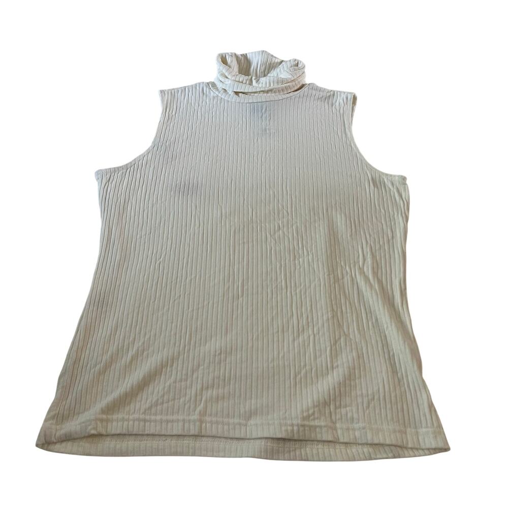 NWT Y2K 2000s White Rib Turtleneck Tank Top Sz L Minimalist Base Layer